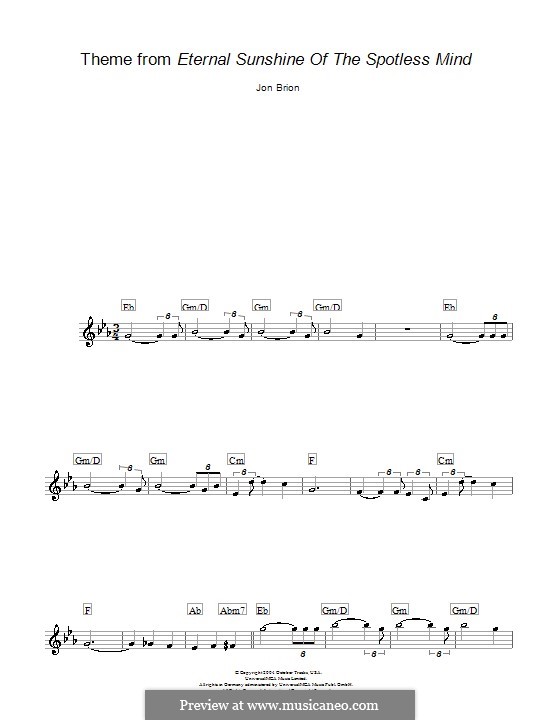 Eternal Sunshine of the Spotless Mind (Theme): Melody line, lyrics and chords by Jon Brion