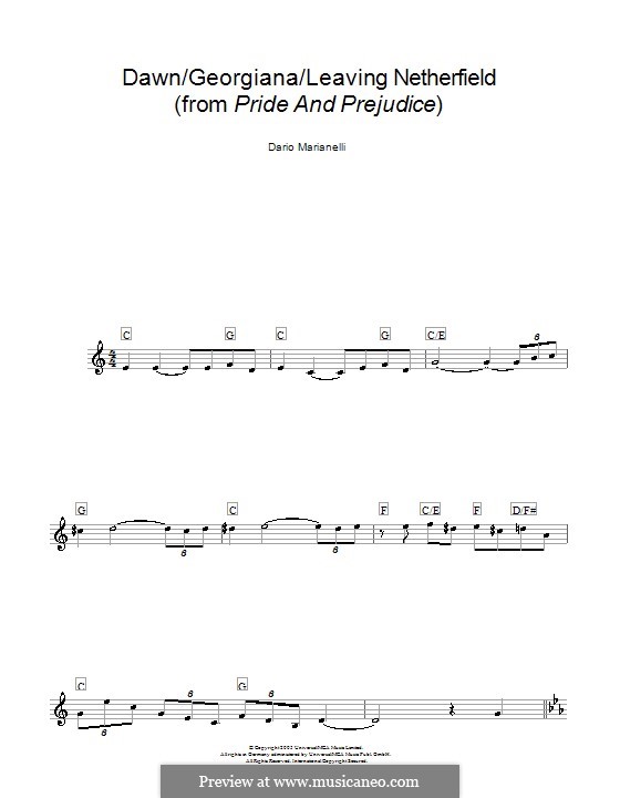 Dawn: Melody line, lyrics and chords by Dario Marianelli