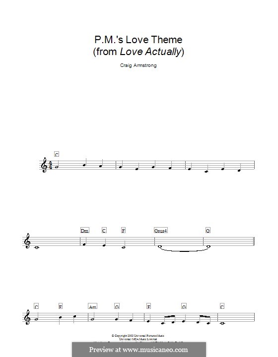 P.M.'s Love Theme (from Love Actually): Melody line, lyrics and chords by Craig Armstrong