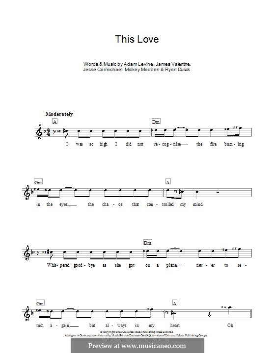 This Love (Maroon 5): For keyboard by Adam Levine, Jesse Carmichael