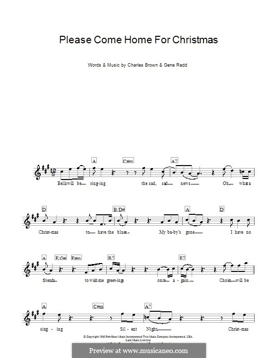 Please Come Home for Christmas (The Eagles): Melody line, lyrics and chords by Charles Brown, Gene Redd