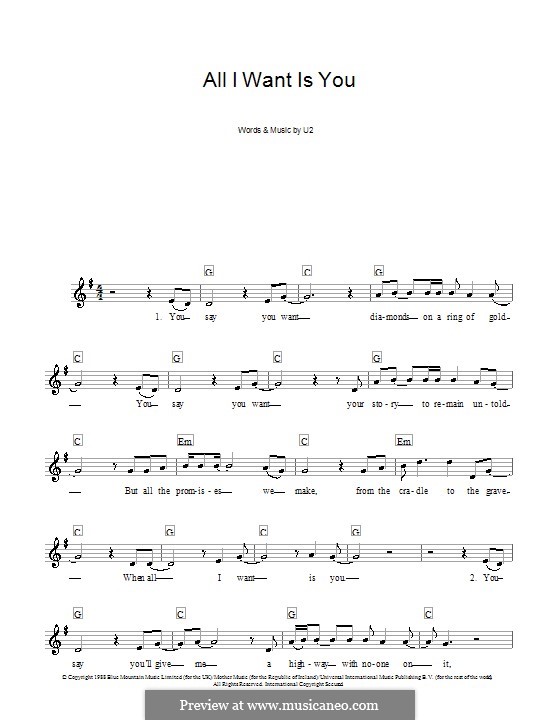 all i want is you by u2 sheet music on musicaneo all i want is you sheet music