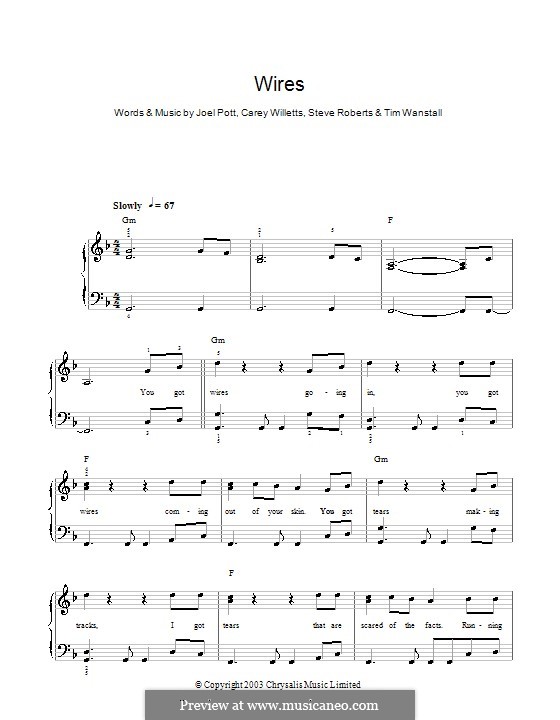 Wires (Athlete): For easy piano by Carey Willetts, Joel Pott, Steven Roberts, Timothy Wanstall