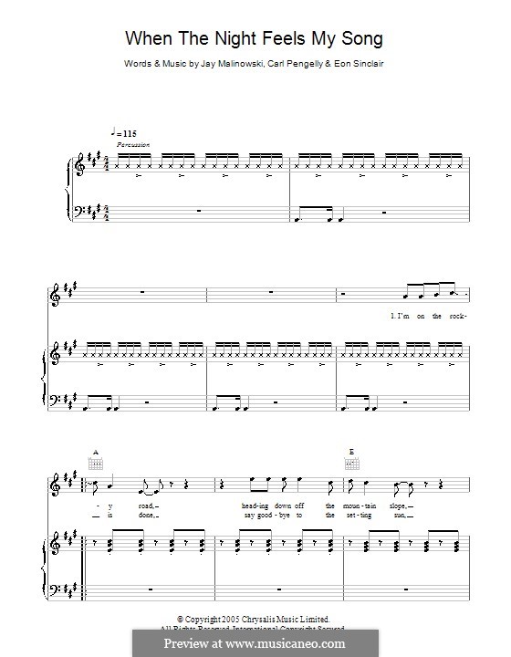 When the Night Feels My Song (Bedouin Soundclash): For voice and piano (or guitar) by Carl Pengelly, Eon Sinclair, Jay Malinowski