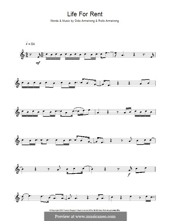 Life for Rent (Dido): For alto saxophone by Dido Armstrong, Rollo Armstrong