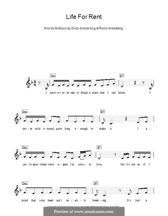 Life for Rent (Dido): For keyboard by Dido Armstrong, Rollo Armstrong