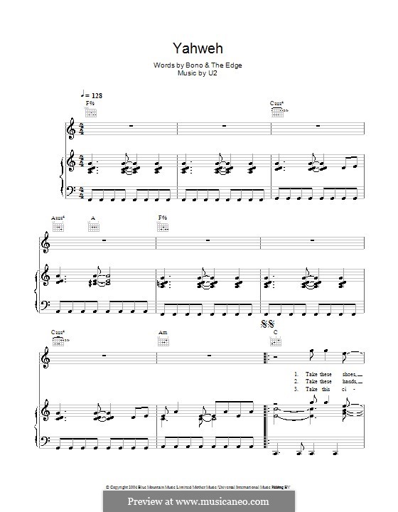 Yahweh: For voice and piano (or guitar) by U2