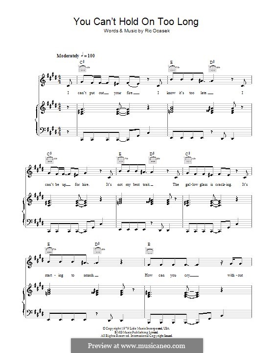 You Can't Hold on Too Long (The Cars): For voice and piano (or guitar) by Ric Ocasek