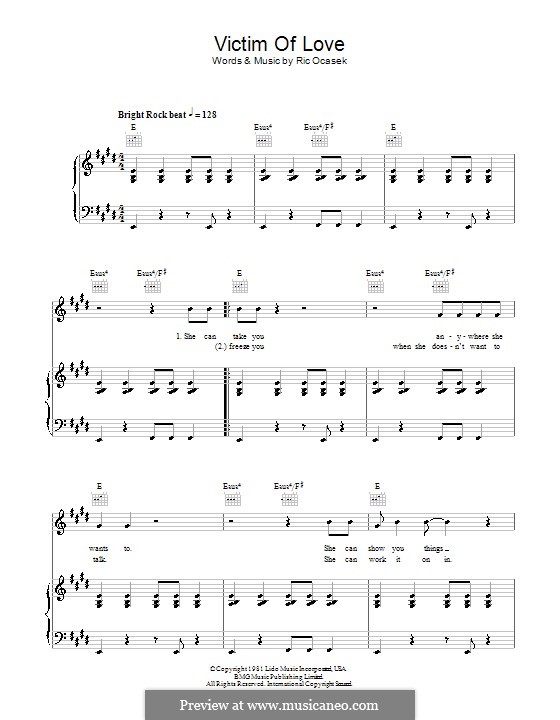 Victim of Love (The Cars): For voice and piano (or guitar) by Ric Ocasek