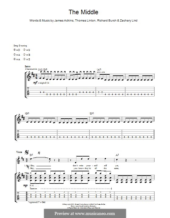 The Middle (Jimmy Eat World): For guitar with tab by James Adkins, Richard Burch, Thomas D. Linton, Zachary Lind