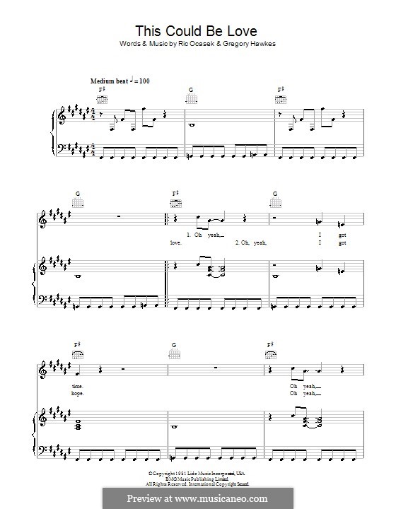 This Could Be Love (The Cars): For voice and piano (or guitar) by Gregory Hawkes, Ric Ocasek