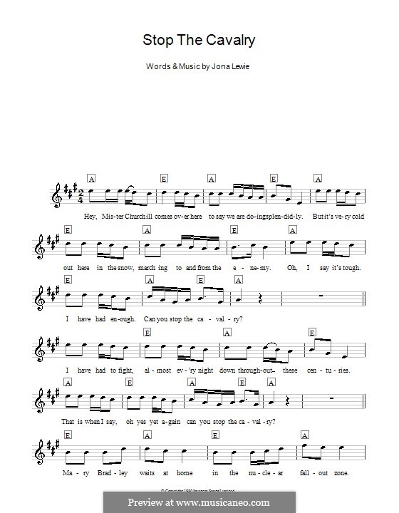 Stop the Cavalry: Melody line, lyrics and chords by Jona Lewie