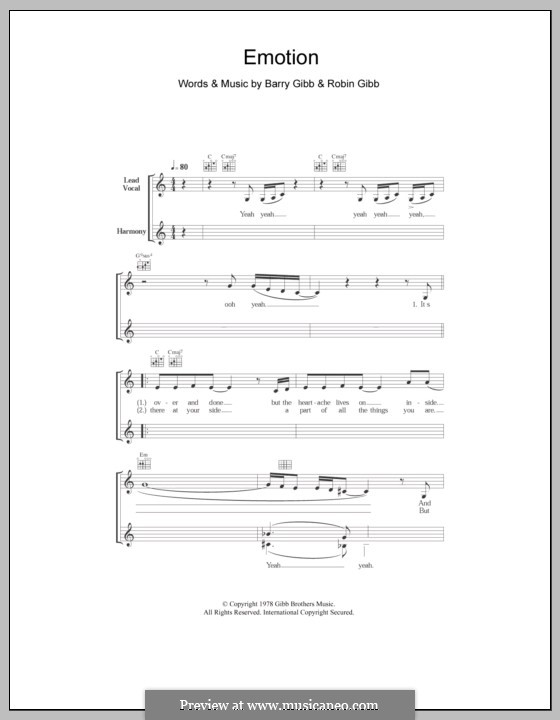 Emotion (Destiny's Child): Melody line, lyrics and chords by Barry Gibb, Robin Gibb