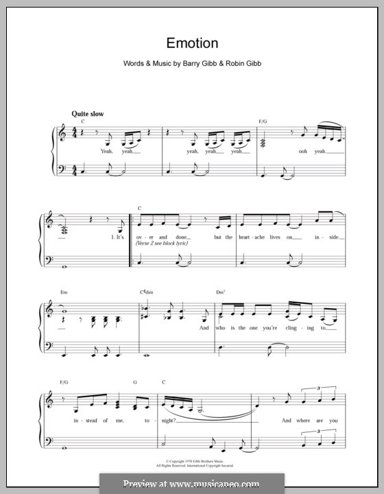 Emotion (Destiny's Child): For easy piano by Barry Gibb, Robin Gibb