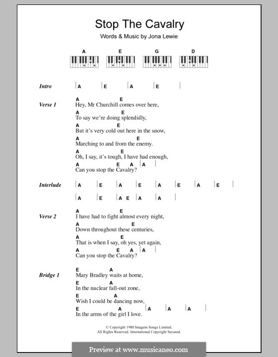 Stop the Cavalry: Lyrics and piano chords by Jona Lewie