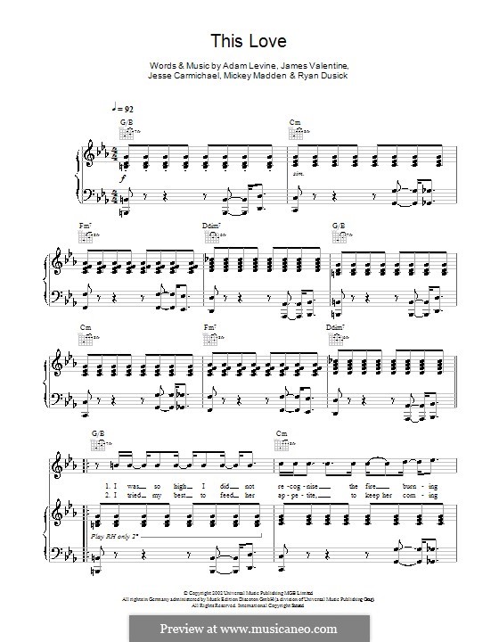 This Love (Maroon 5): For voice and piano (or guitar) by Adam Levine, Jesse Carmichael