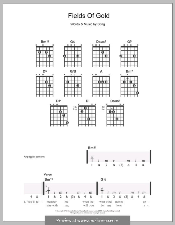 Fields of Gold: For guitar by Sting