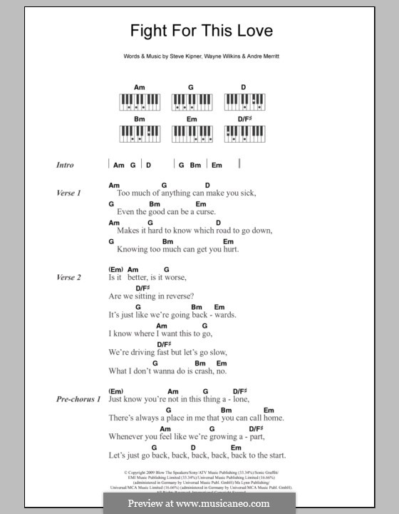 Fight for This Love (Cheryl Cole): Lyrics and piano chords by Andre Merritt, Stephen Alan Kipner, Wayne Wilkins