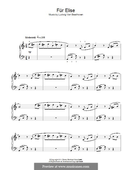 For Elise, for Piano, WoO 59: Fragment by Ludwig van Beethoven