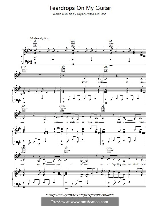 teardrops on my guitar by l rose t swift sheet music on musicaneo teardrops on my guitar sheet music