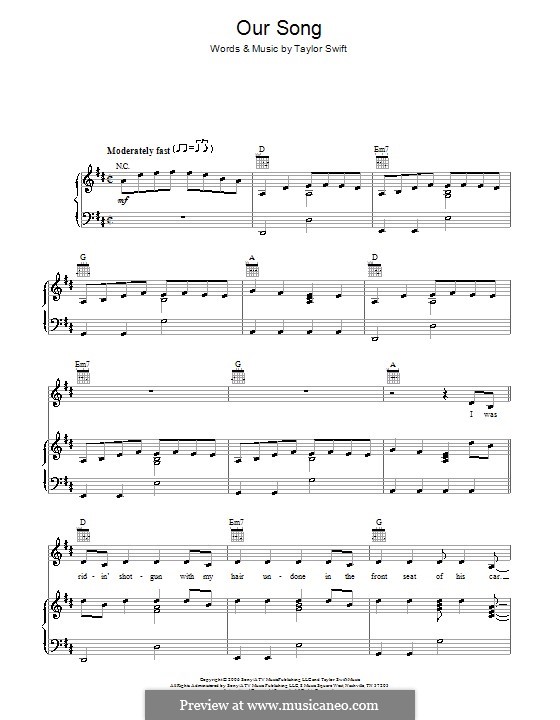 Our Song: For voice and piano (or guitar) by Taylor Swift