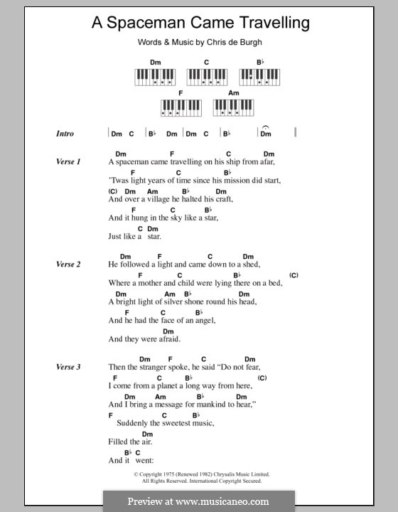 A Spaceman Came Travelling By C De Burgh Sheet Music On Musicaneo