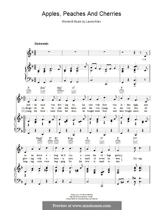 Apples, Peaches and Cherries (Peggy Lee): For voice and piano (or guitar) by Lewis Allan