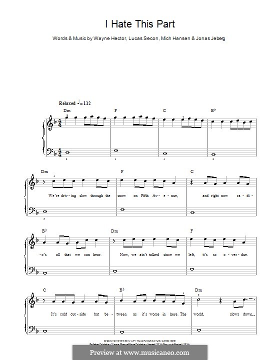 I Hate This Part (Pussycat Dolls): For easy piano by Jonas Jeberg, Lucas Secon, Mich Hansen, Wayne Anthony Hector