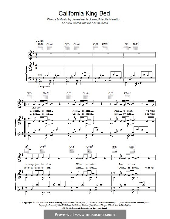 California King Bed (Rihanna): For voice and piano (or guitar) by Alexander Delicata, Andrew Harr, Jermaine Jackson, Priscilla Renea Hamilton