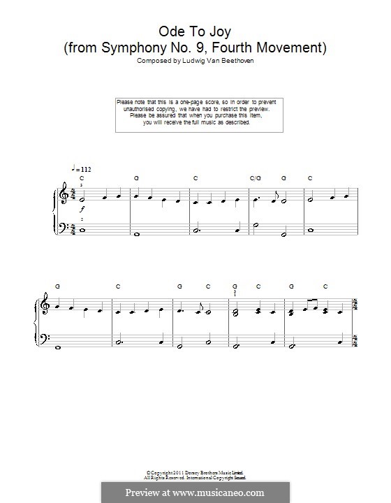 Ode to Joy, for Piano: Easy version with chords by Ludwig van Beethoven