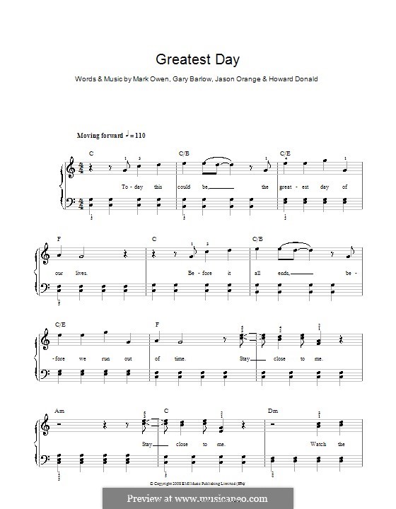 Greatest Day (Take That): For easy piano by Gary Barlow, Howard Donald, Jason Orange, Mark Owen