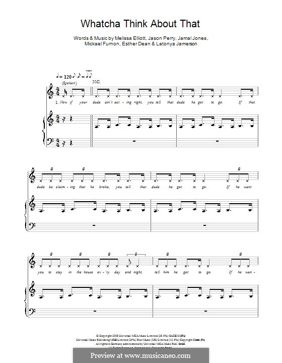 Whatcha Think About That (Pussycat Dolls): For voice and piano (or guitar) by Esther Dean, Jamal Jones, Jason Perry, Latonya Jamerson, Melissa Elliott, Mickael Furnon