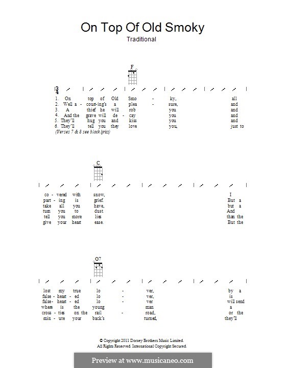 On Top of Old Smoky: Ukulele with strumming patterns by folklore