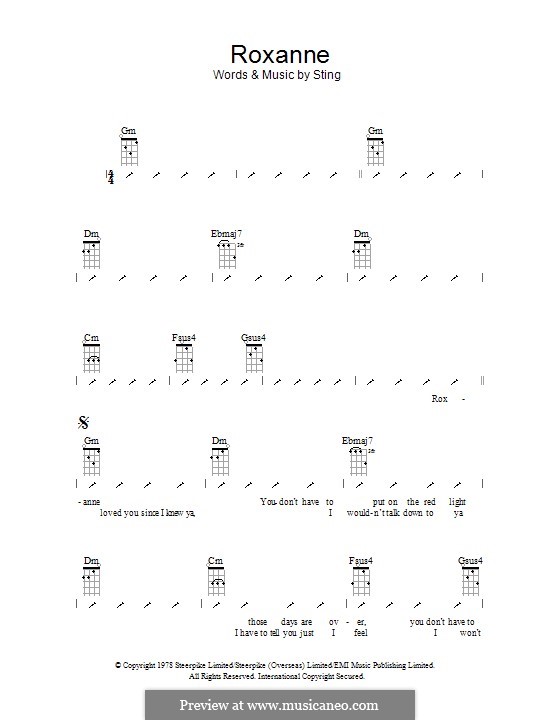 Roxanne (The Police): Ukulele with strumming patterns by Sting