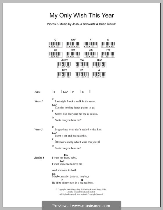 My Only Wish This Year (Britney Spears): Lyrics and chords by Brian Kierulf, Joshua Schwartz
