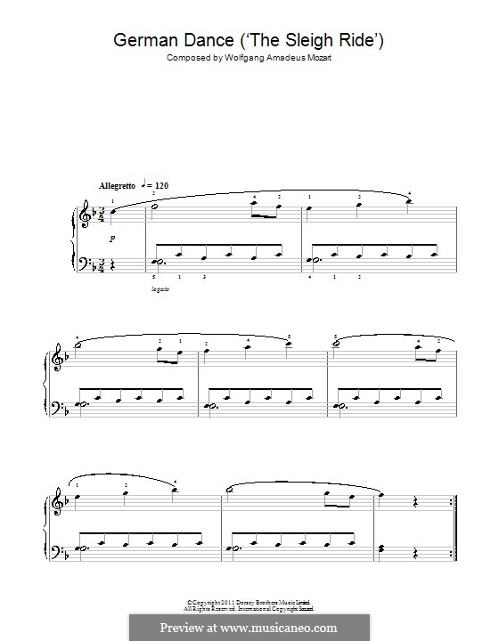 Three German Dances, K.605: Dance No.3, for piano (Fragment) by Wolfgang Amadeus Mozart