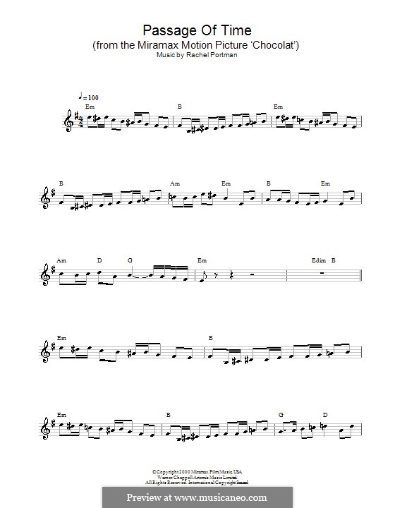 Passage of Time (from Chocolat): Melody line, lyrics and chords by Rachel Portman