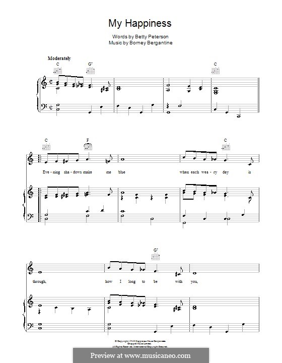 My Happiness (Connie Francis): For voice and piano (or guitar) by Borney Bergantine
