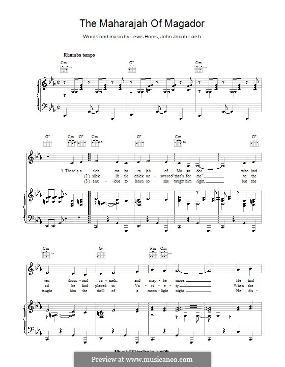 The Maharajah of Magador (Vaughn Monroe): For voice and piano (or guitar) by Harry Lewis, John Jacob Loeb