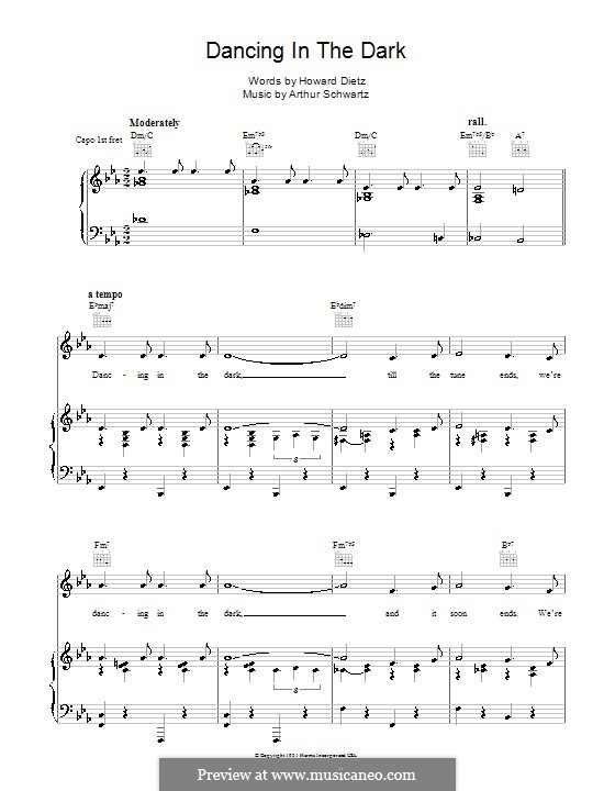 Dancing in the Dark (Frank Sinatra): For voice and piano (or guitar) by Arthur Schwartz