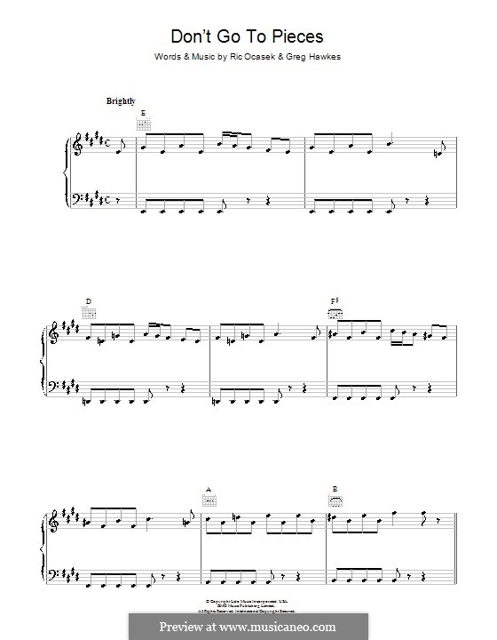 Don't Go To Pieces (The Cars): For voice and piano (or guitar) by Gregory Hawkes, Ric Ocasek