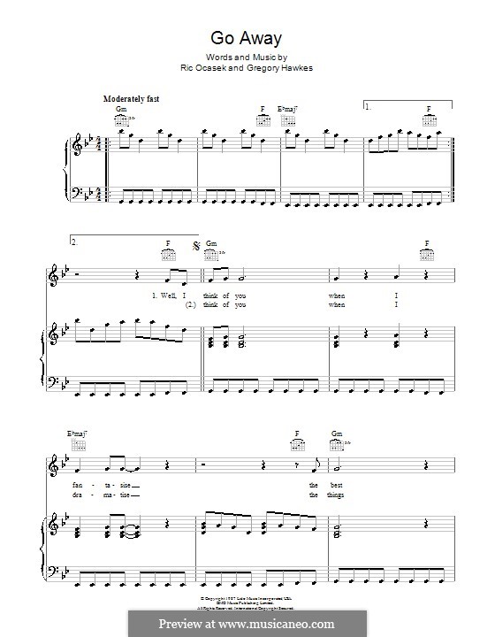 Go Away (The Cars): For voice and piano (or guitar) by Gregory Hawkes, Ric Ocasek