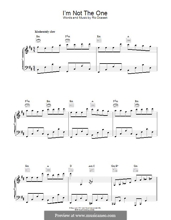 I'm not the One (The Cars): For voice and piano (or guitar) by Ric Ocasek