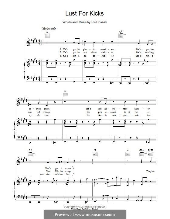 Lust for Kicks (The Cars): For voice and piano (or guitar) by Ric Ocasek