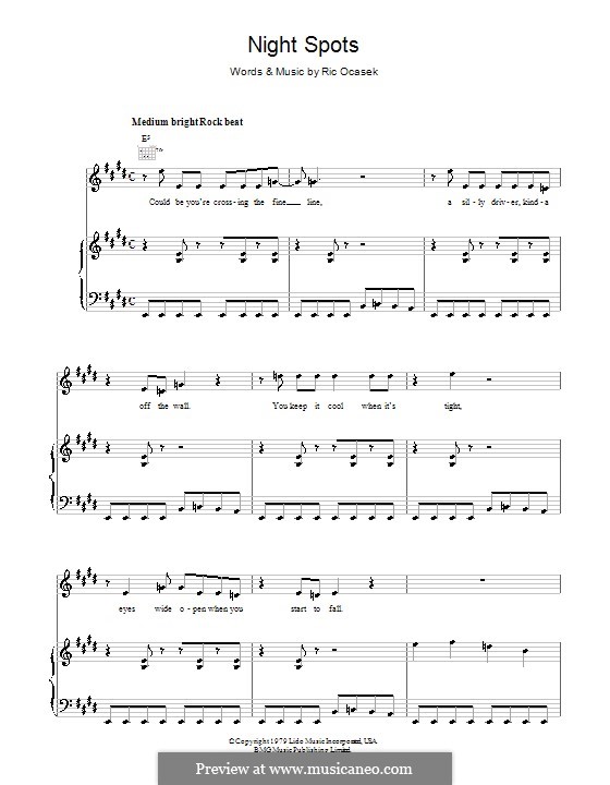 Night Spots (The Cars): For voice and piano (or guitar) by Ric Ocasek
