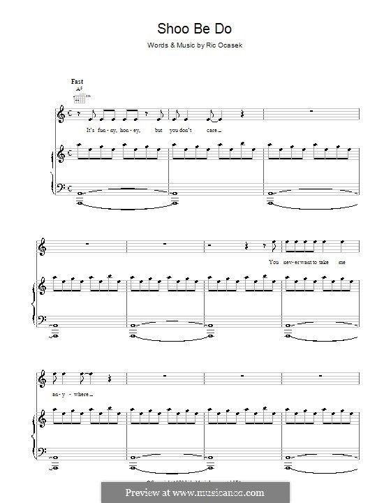 Shoo Be Do (The Cars): For voice and piano (or guitar) by Ric Ocasek