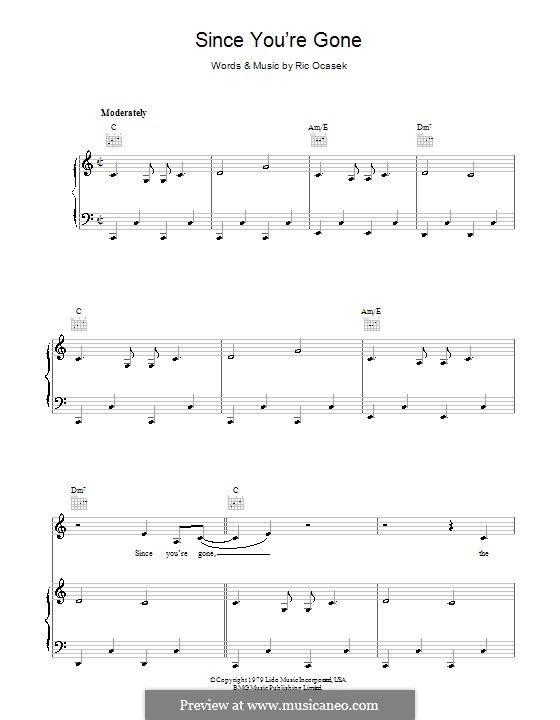 Since You're Gone (The Cars): For voice and piano (or guitar) by Ric Ocasek