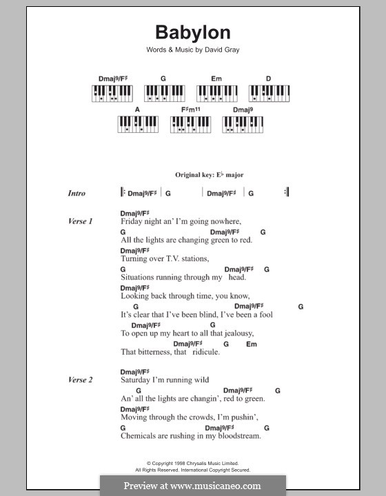 Babylon: Lyrics and piano chords by David Gray