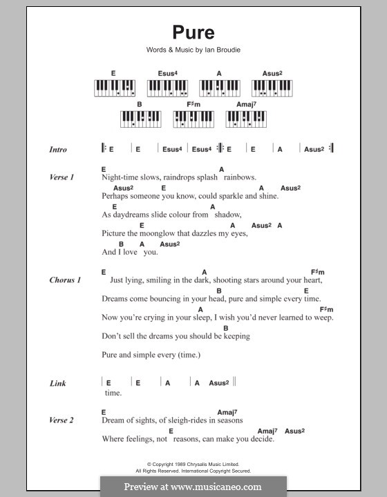 Pure (The Lightning Seeds): Lyrics and piano chords by Ian Broudie