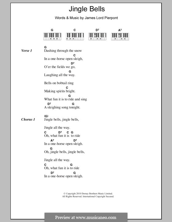 Vocal version: Lyrics and piano chords by James Lord Pierpont